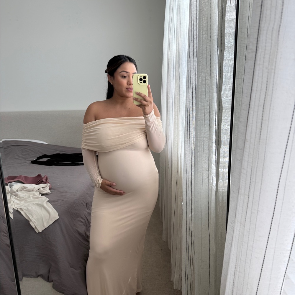 Elegant Cream Off-Shoulder Maternity Dress